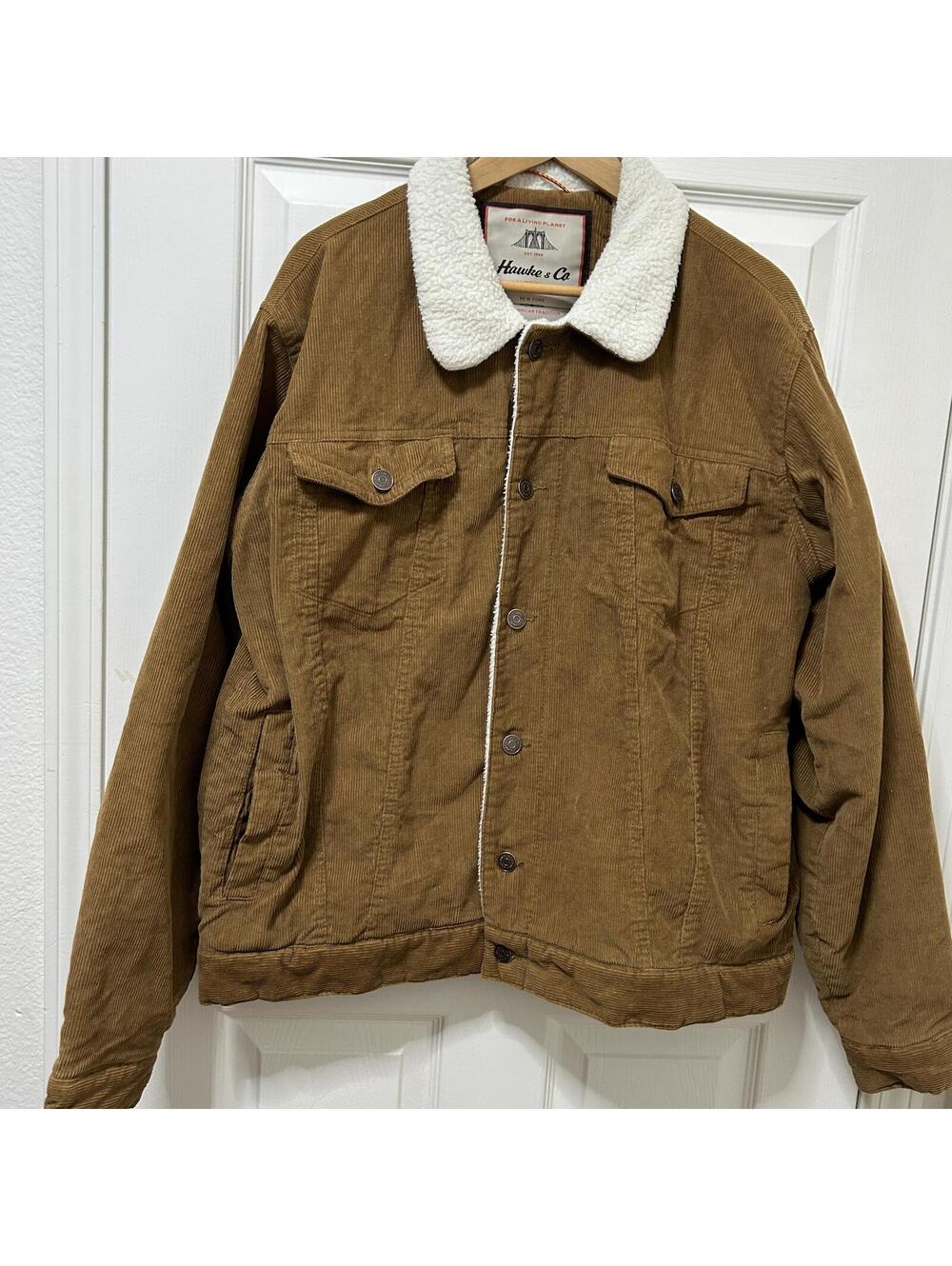 Mens XL Tan Corduroy Sherpa Lined Trucker Jacket Workwear Heavy Duty